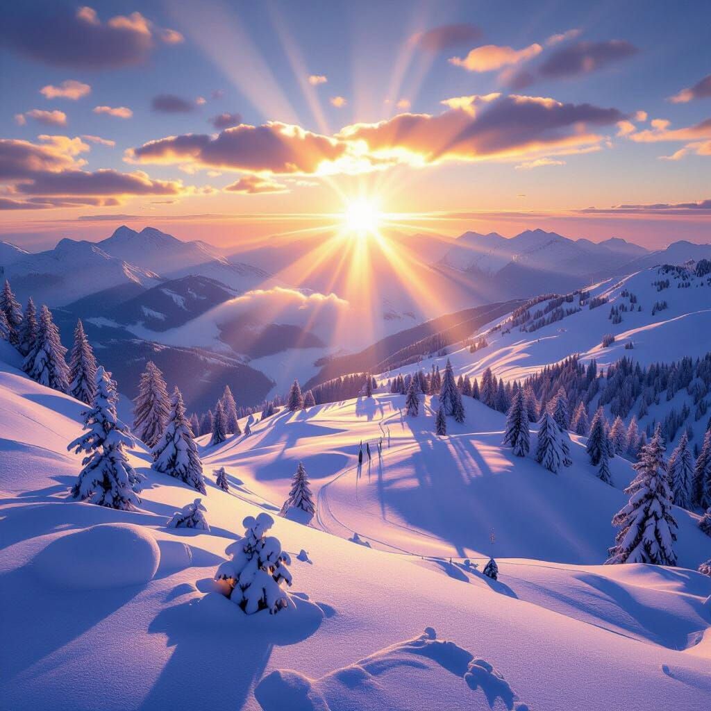 Divine Ski Slope Bathed in Ethereal Sunshine