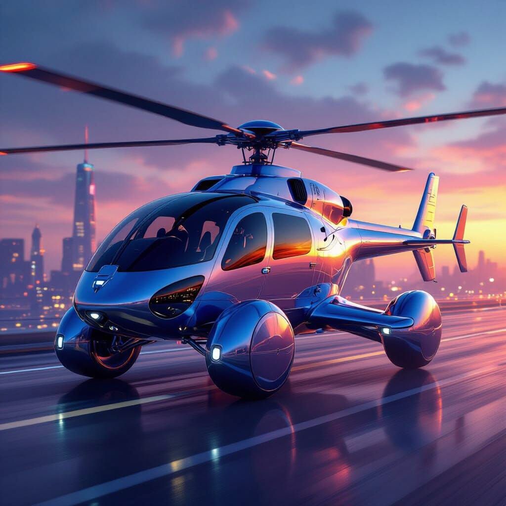 Hybrid Helicopter-Jet Car Soars Through Cityscape
