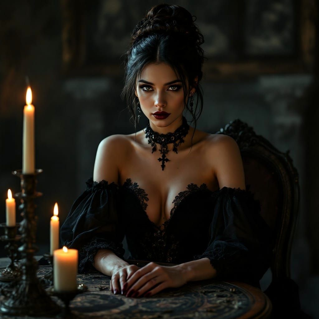 Gothic Aristocrat Seeks Secrets in Candlelit Chamber