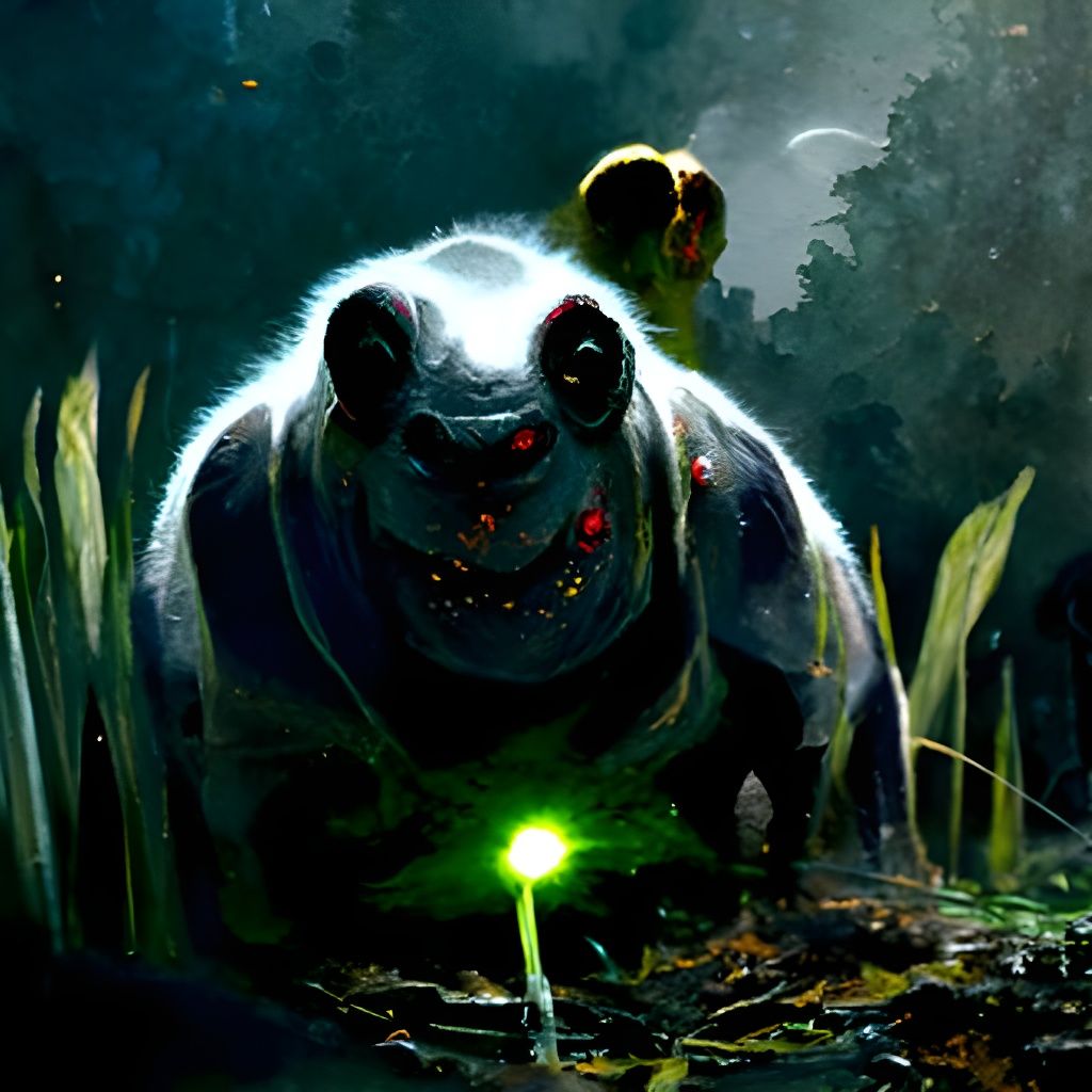 Hippo-Roach Hybrid Surrounded by Glowing Fireflies