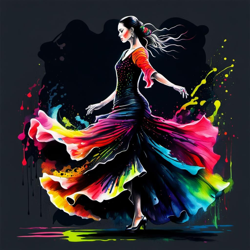 Flamenco Dancer with Neon Accents
