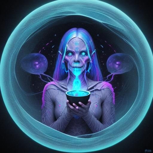 Astral Ghoul Feast: Holographic Illustration in Cosmic Style