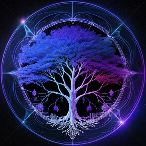 Tree of Life with Sacred Geometry and Galaxy Overlay