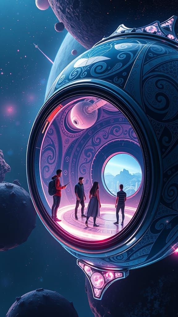 Elegant Spacecraft with Alien Travellers, Fantasy Concept Ar...