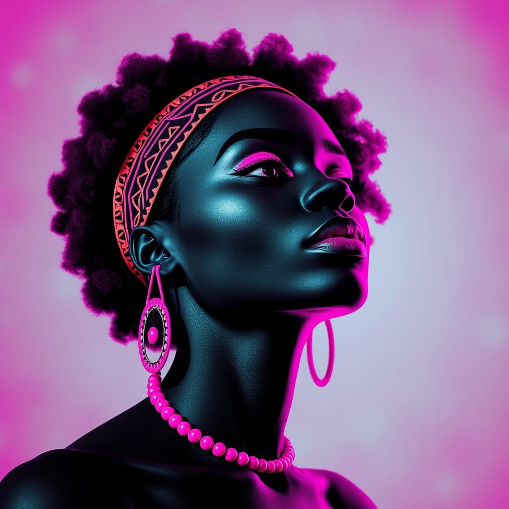 Afrocentric Goddess in Vibrant Pink Geoglyph