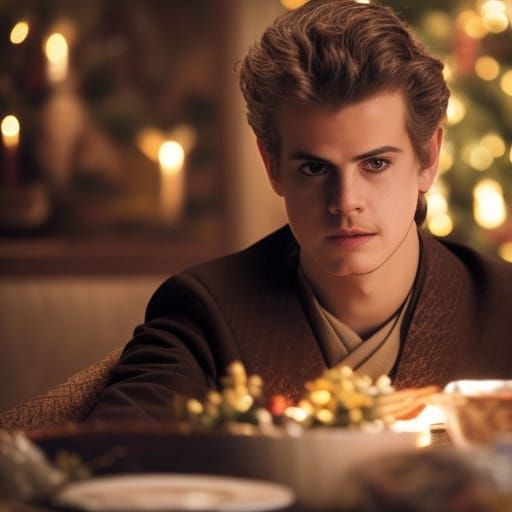 Anakin Skywalker at Christmas Dinner, Hyperrealistic Portrai...