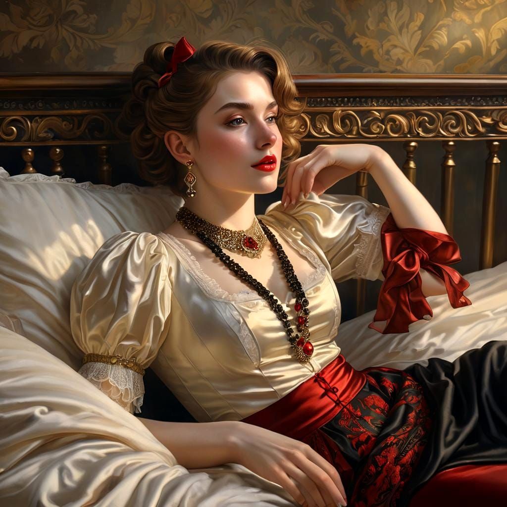 Beautiful Woman in 19th Century Attire, Rembrandt-Inspired