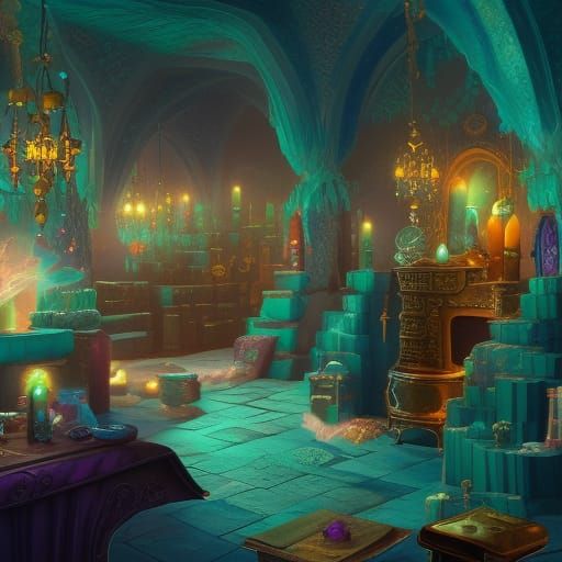 Magic Crystal Shop with Gems and Potions