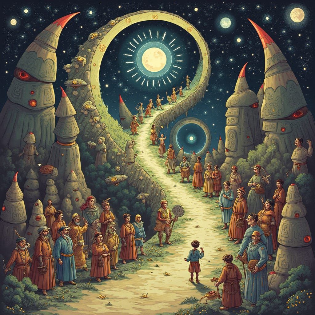 Nomadic Council Journey Across Veltheris, Vibrant Art