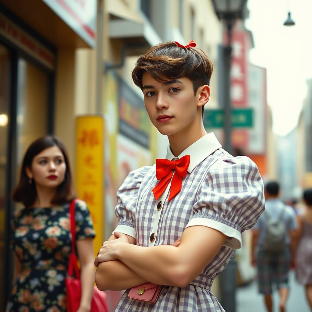 Masculine Gentleman in Whimsical Gingham Attire