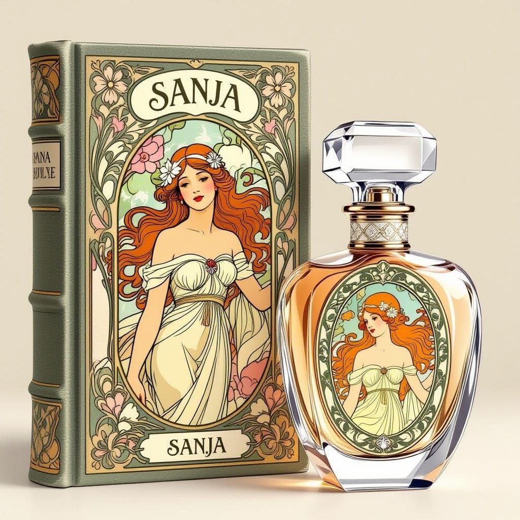 Art Nouveau Nymph Book and Perfume Bottle by Mucha and Klimt