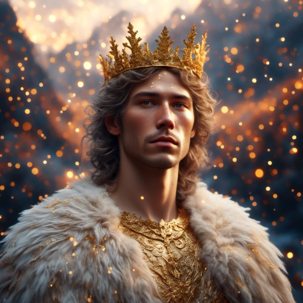 Majestic King with Golden Crown in Detailed Portrait