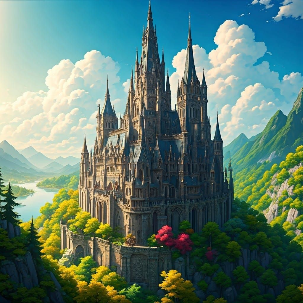 Fantasy Castle in Mystical Landscape