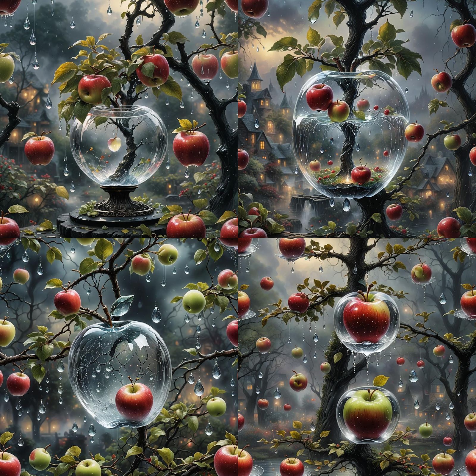 Glass Apple Filled with Mist in Ethereal Style