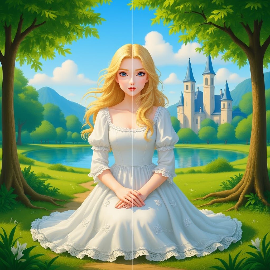 Dreamy Portrait with Pixel Lines in Ethereal Style