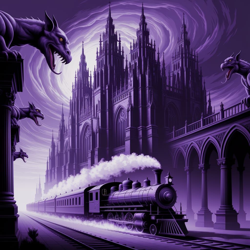 Gothic Obsidian Cathedral Under Amethyst Sky
