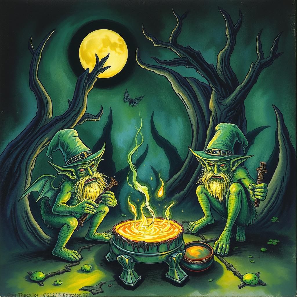 Ominous Leprechaun Nightmare in Alcohol Ink and Oils