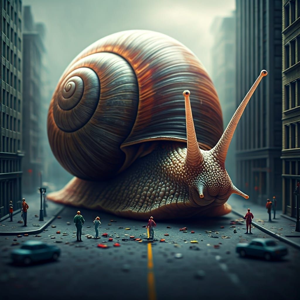 Giant Snail in Miniature City Chaos
