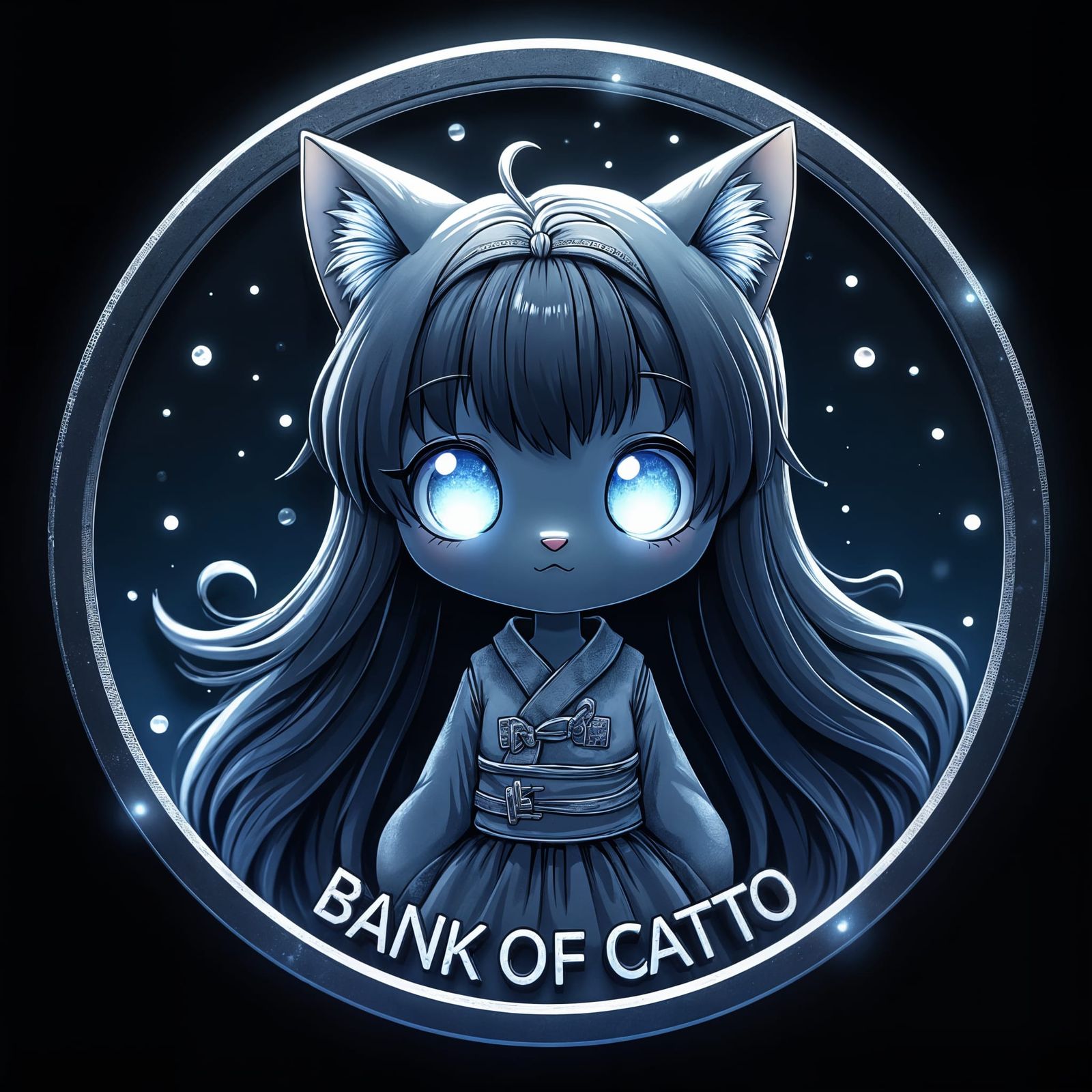 Anime Catgirl Coin in Synthwave Cartoon Style