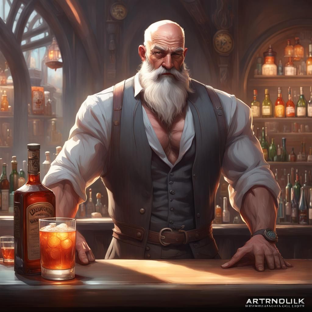 Muscular Bartender: Hyperdetailed Digital Art