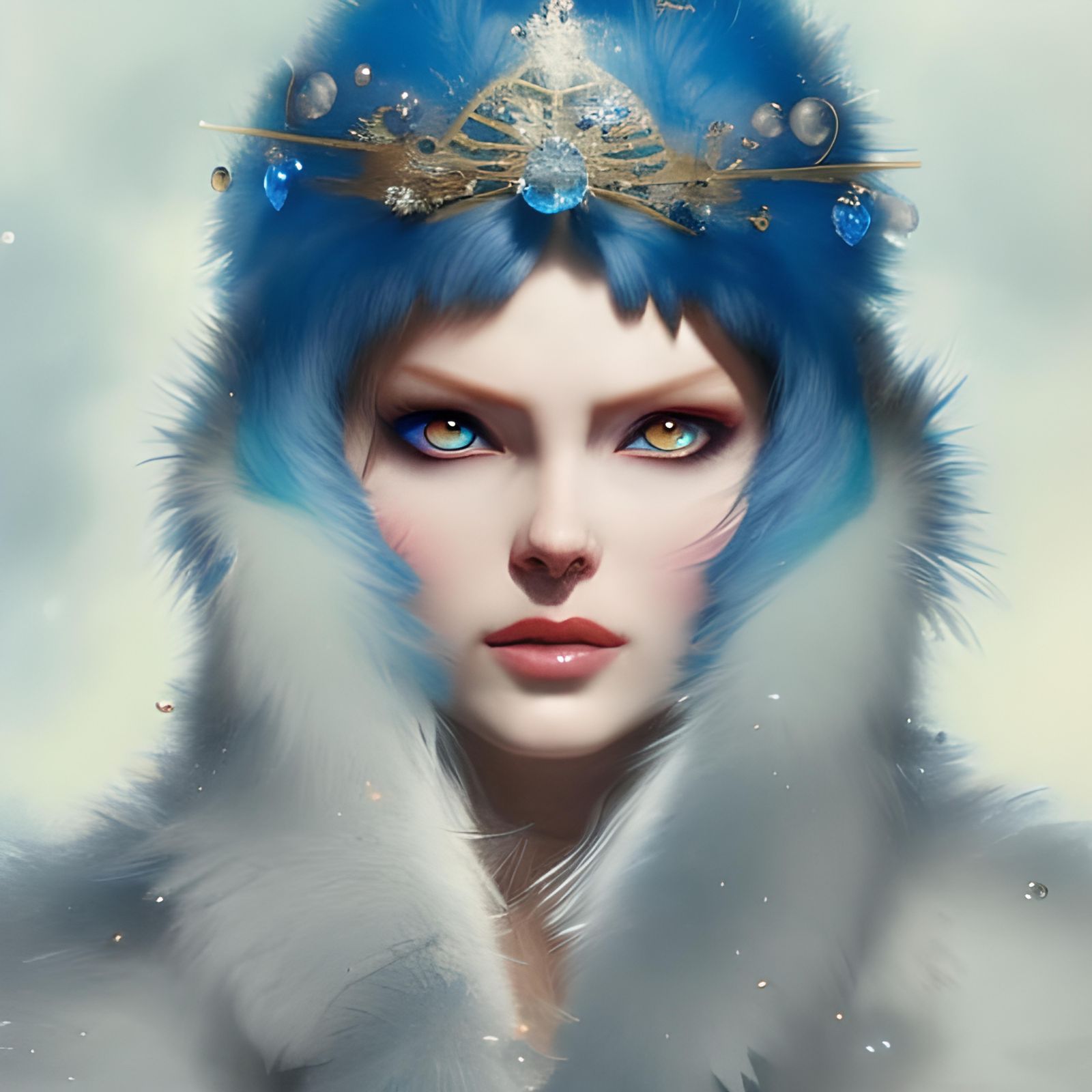 Gorgeous Ice Princess with Crown in Hyperdetailed Style