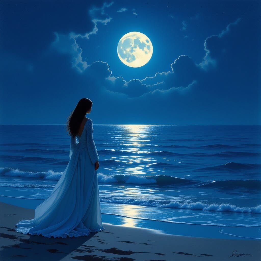Moonlit Ocean Serenity in Dark Romantic Style