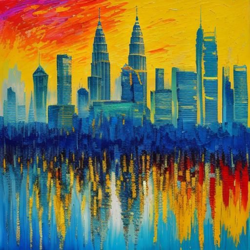 Kuala Lumpur Sunset: Neo-Impressionist Cityscape Painting