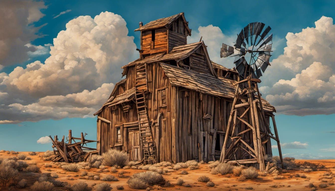 Old West Windmill in Surrealist Style