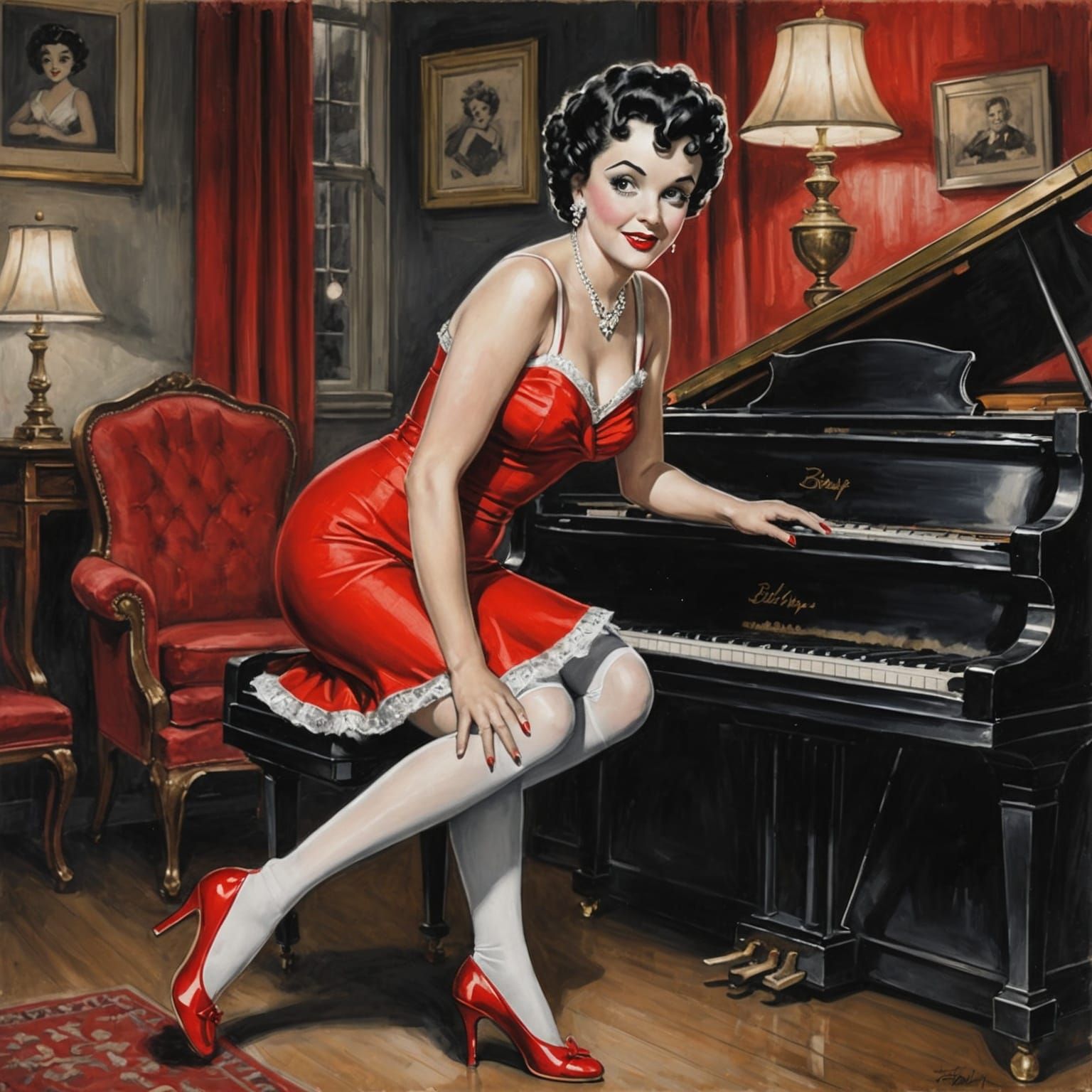 Vintage Charcoal Sketch of Betty Boop