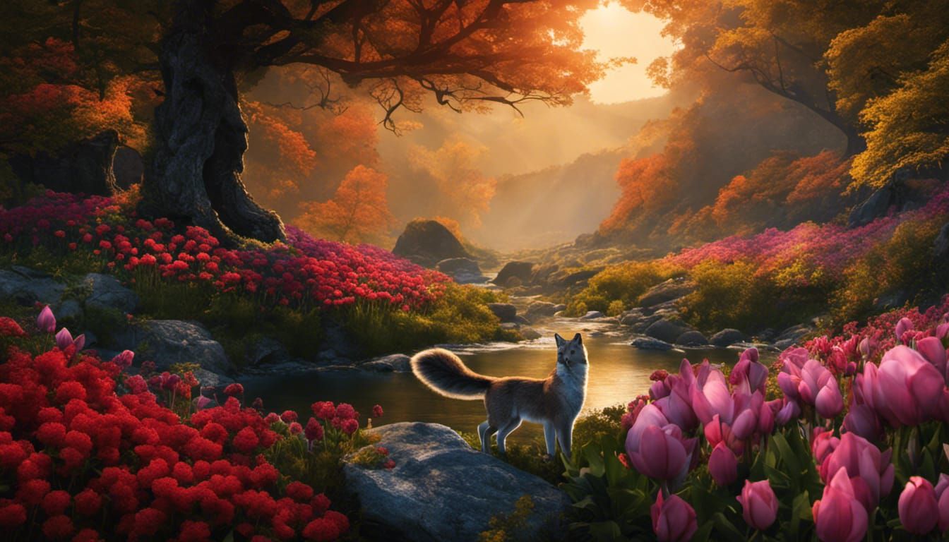 Fantastical Fox in Film Noir, Set Against Vibrant Floral Bac...