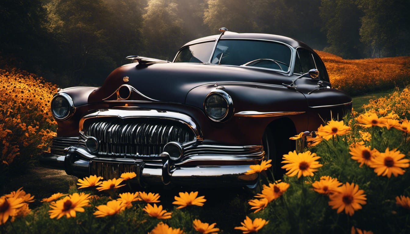 Fantastical Fox with Flowers in Film Noir Style