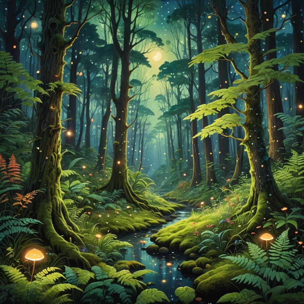 Enchanted Forest Landscape in Miyazaki Style