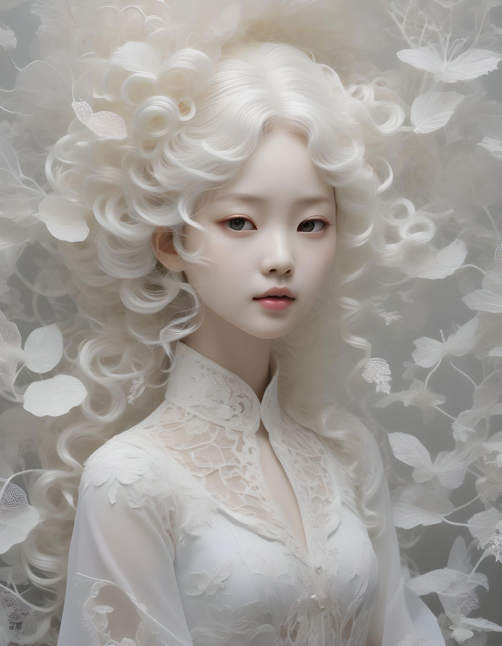 Delicate White Curls with Filigree and Fractoluminescense