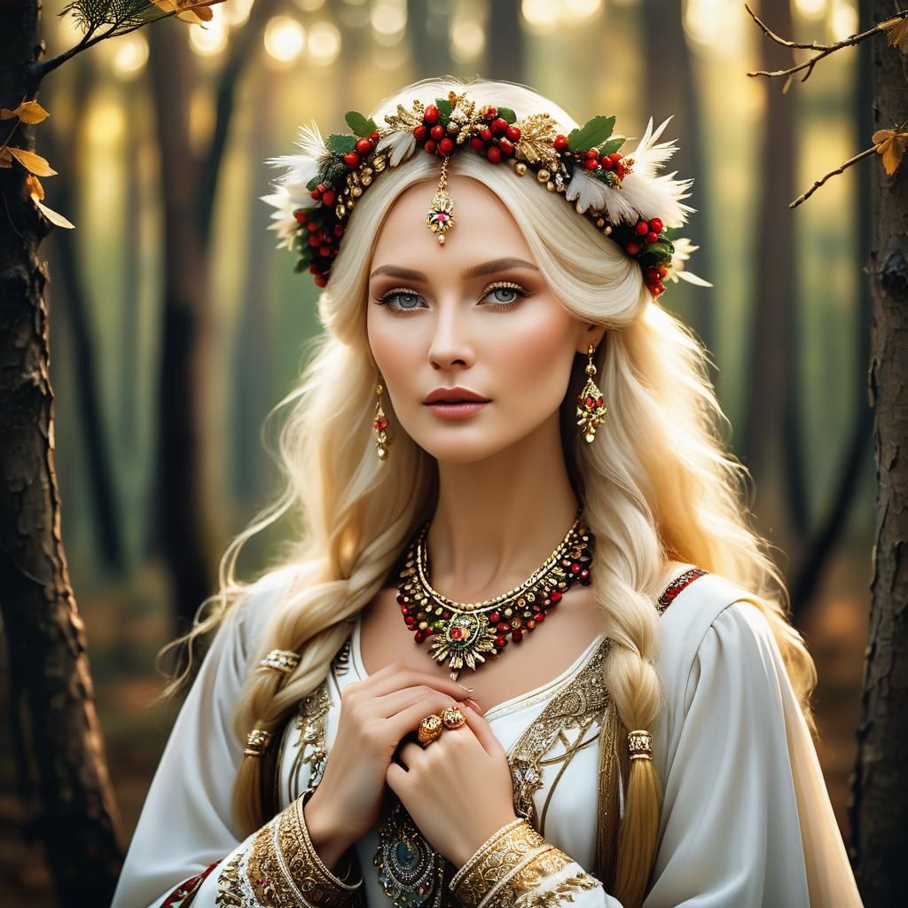 Slavic Beauty in Forest: A Da Vinci-Inspired Portrait