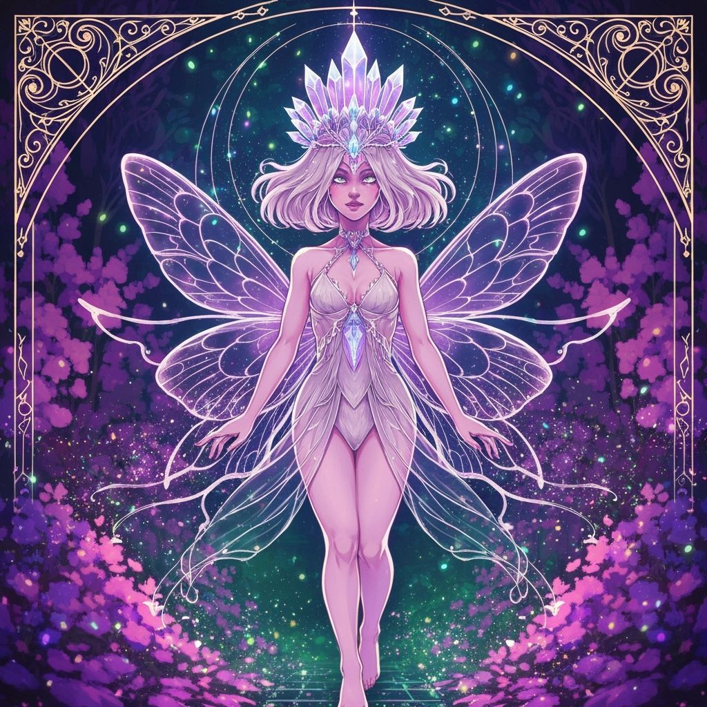 Neon Fairy with Moth Wings in Ethereal Garden