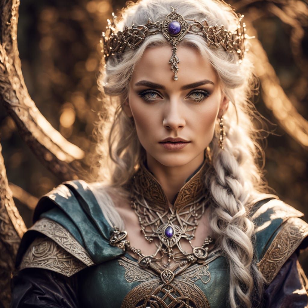 Regal Celtic Warrior Woman in Traditional Attire