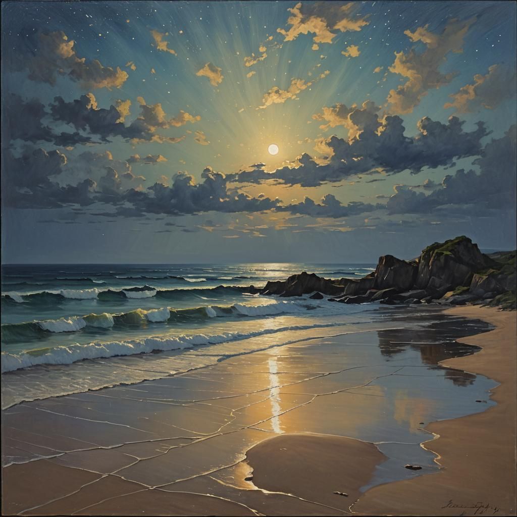 Moonlit Reflections on a Tranquil Sea