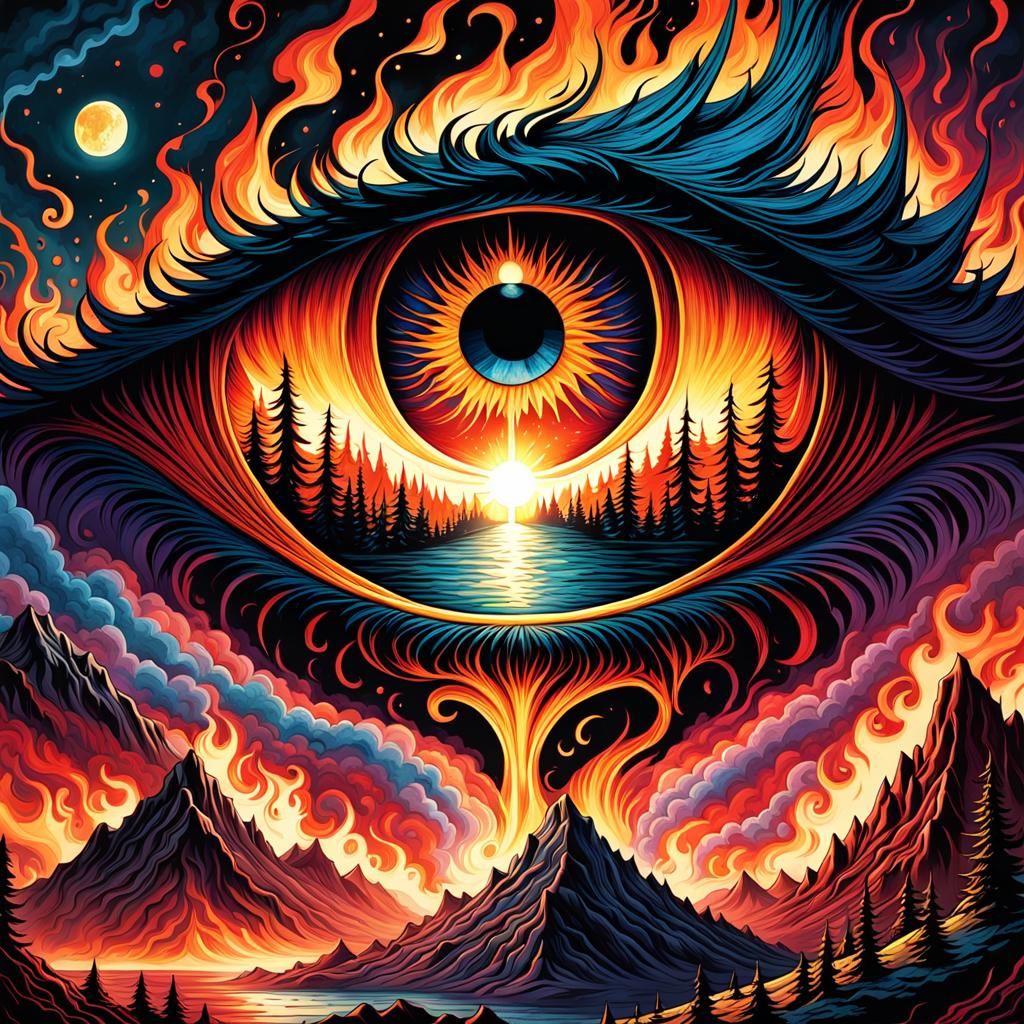 Fiery Glass Eye in Colorful Comic Book Style