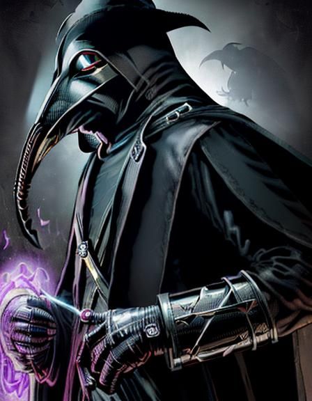 Plague Doctor Superhero in Expressionist Art Deco Style