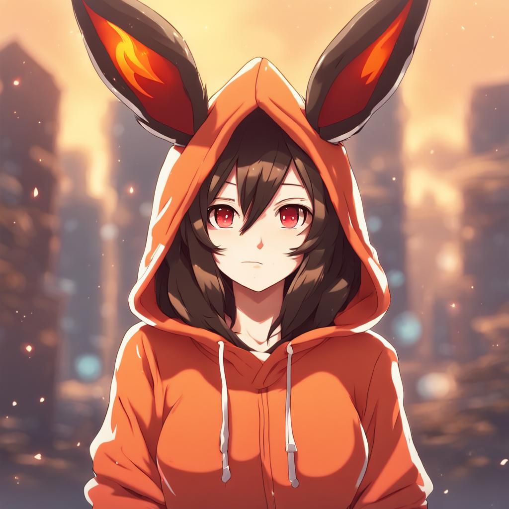 Anime Girl in Flareon Hoodie Digital Art