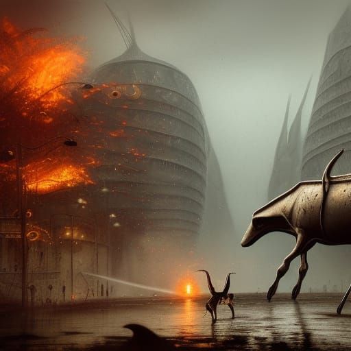 Futuristic Warrior Cows in Cyberpunk Apocalypse
