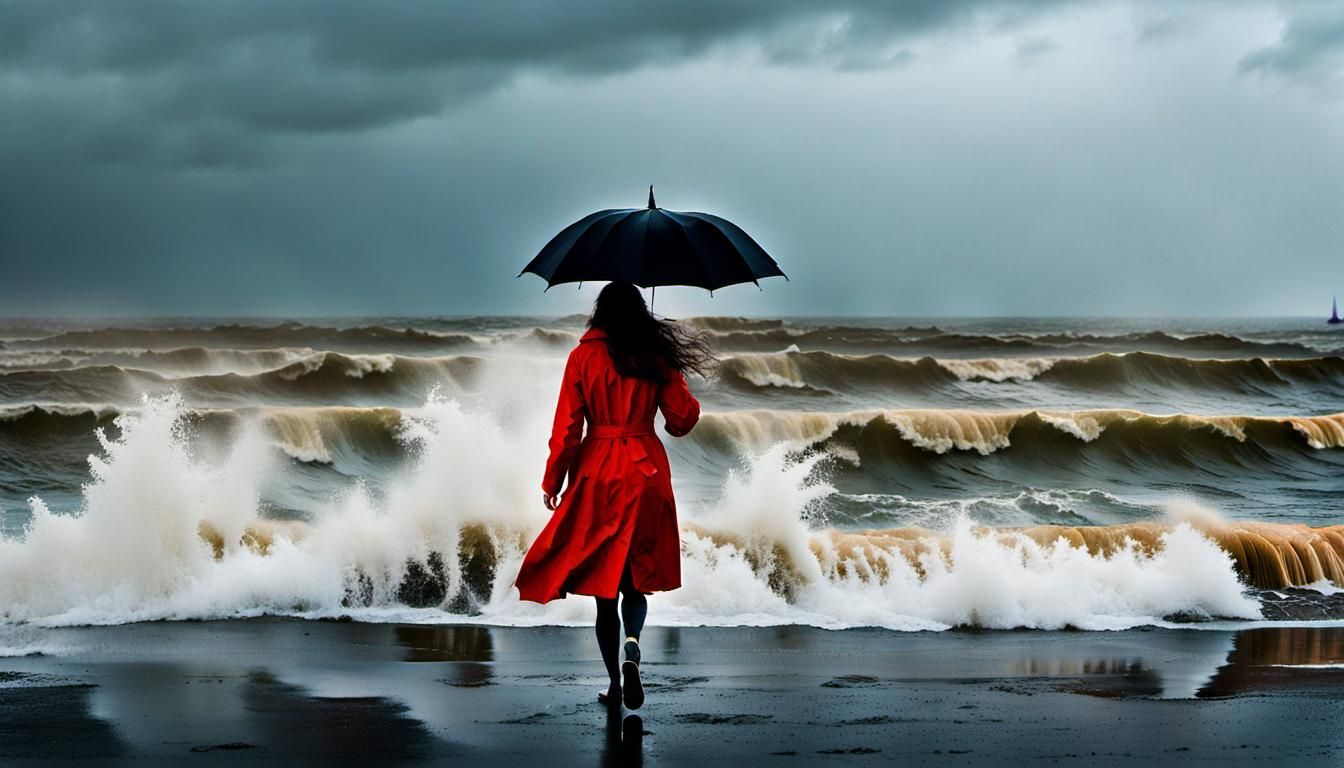 Rainy Seaside Promenade in Post-Impressionist Style