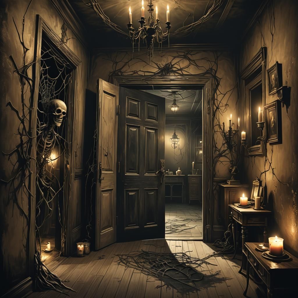 Eerie Hallway: Surrealist Painting Inspired by Giger