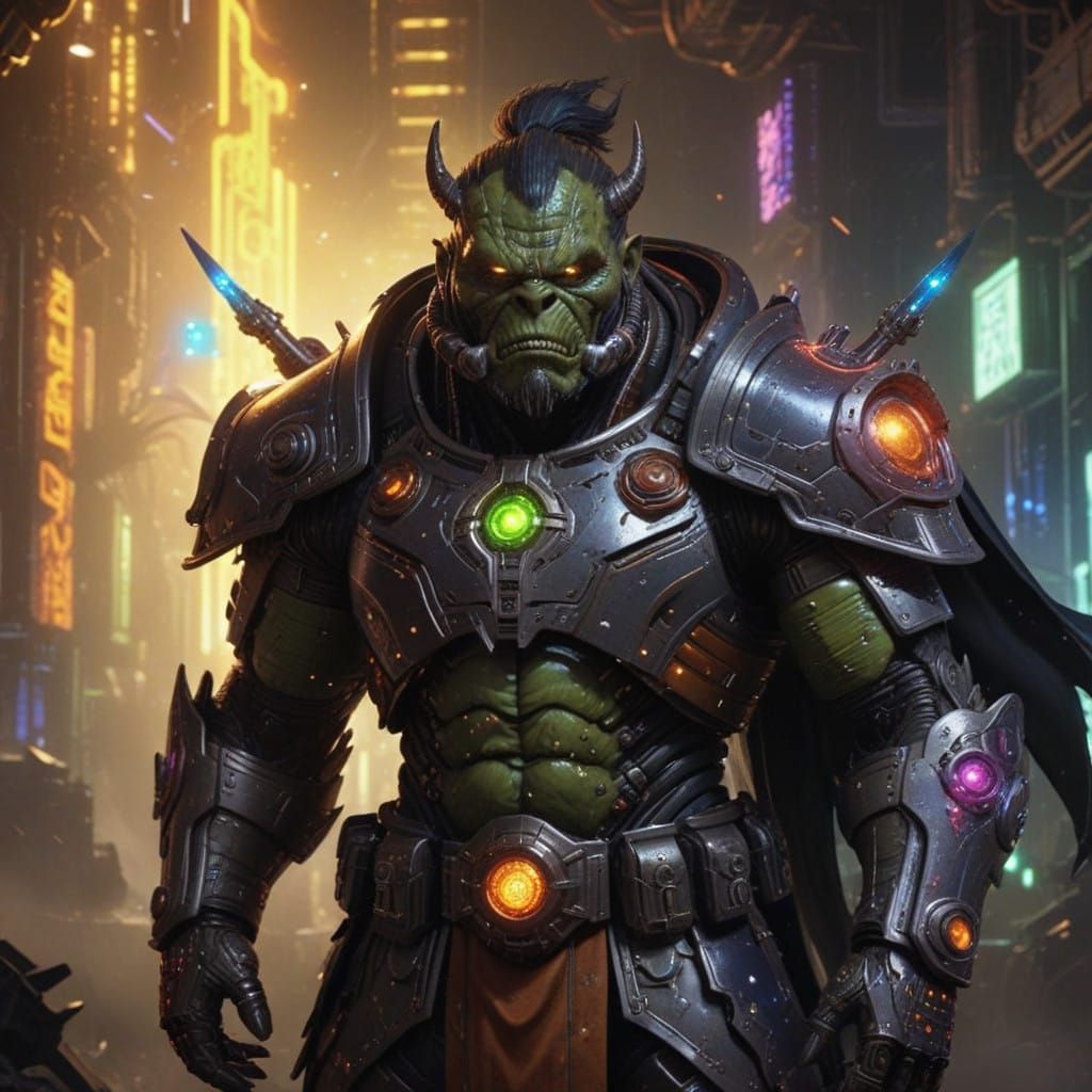 Hulking Ork Warrior in Cosmic Fantasy Power Armor