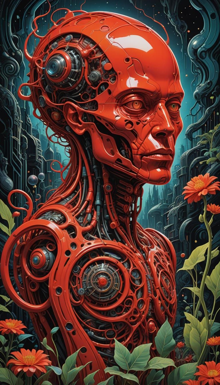 Mystical Fire Being with Biomechanical Accents