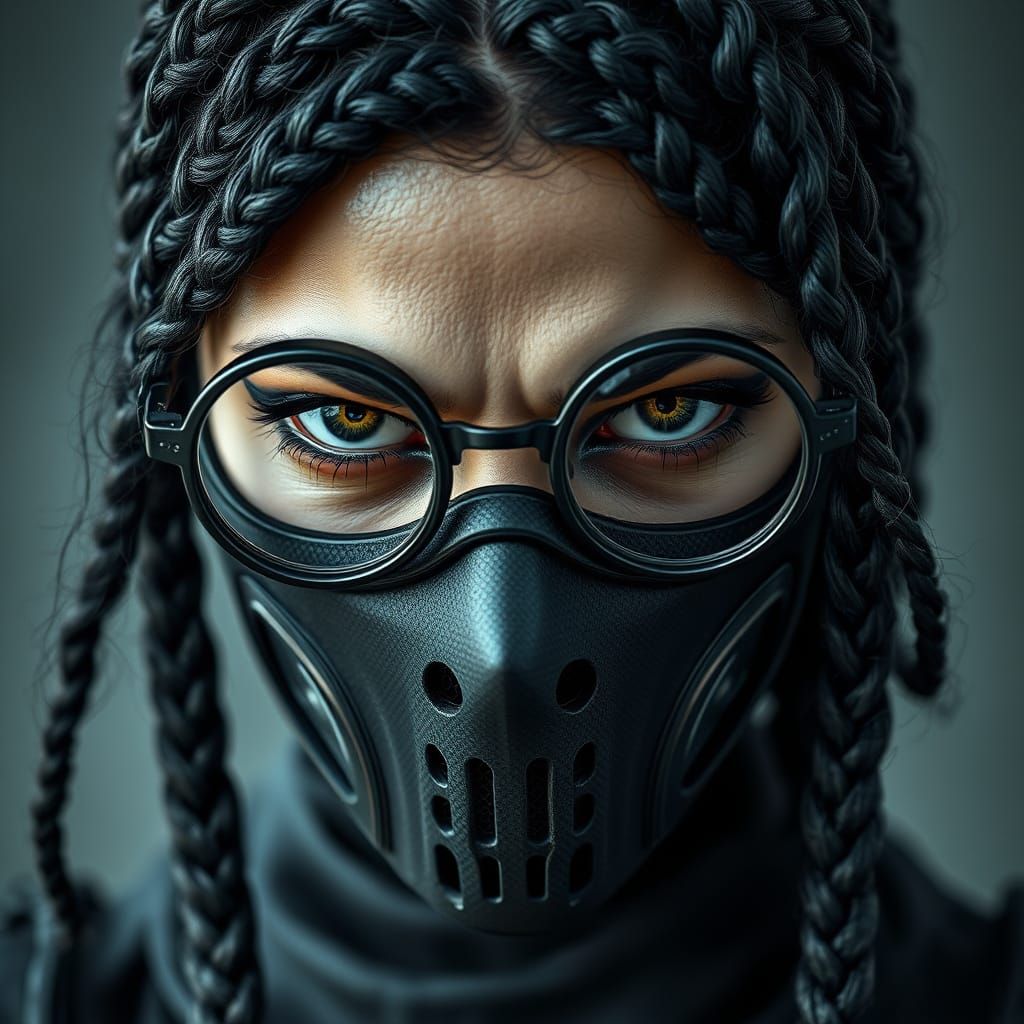 Angry Woman with Carbon Fiber Mask and Braids