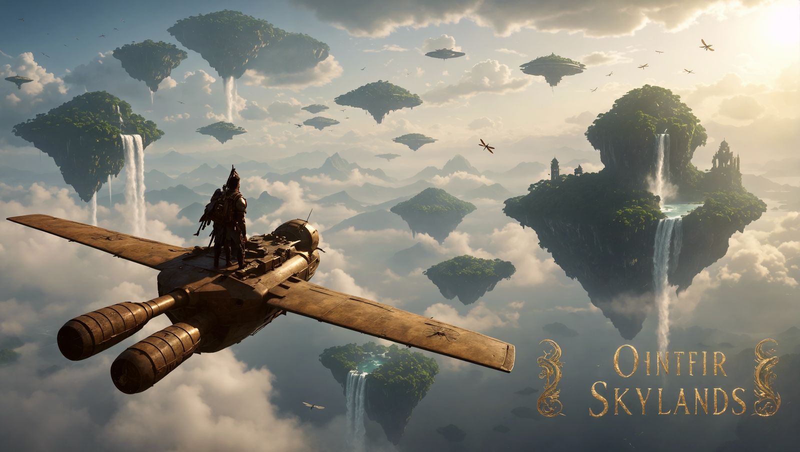 Hyperrealistic Sky Islands with Gothic Sci-Fi Towers