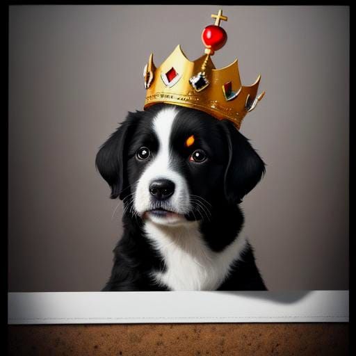 Puppy King Holding Cookie: Cinematic Film Still