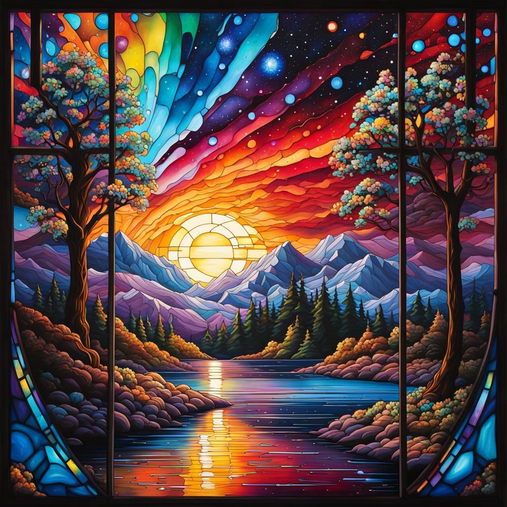 Stained Glass Milky Way in Graffiti Art Style