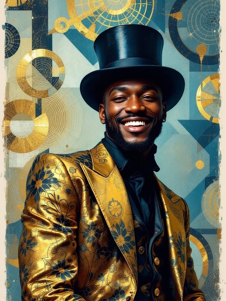 Smiling Dandy in Abstract Geometric Setting